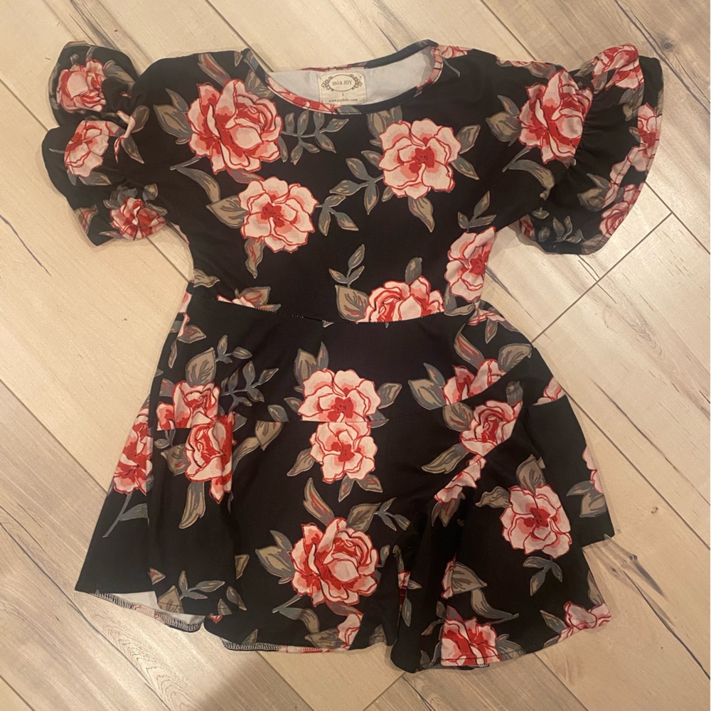 Mia joy Black Dress with Red and Green Floral Pattern